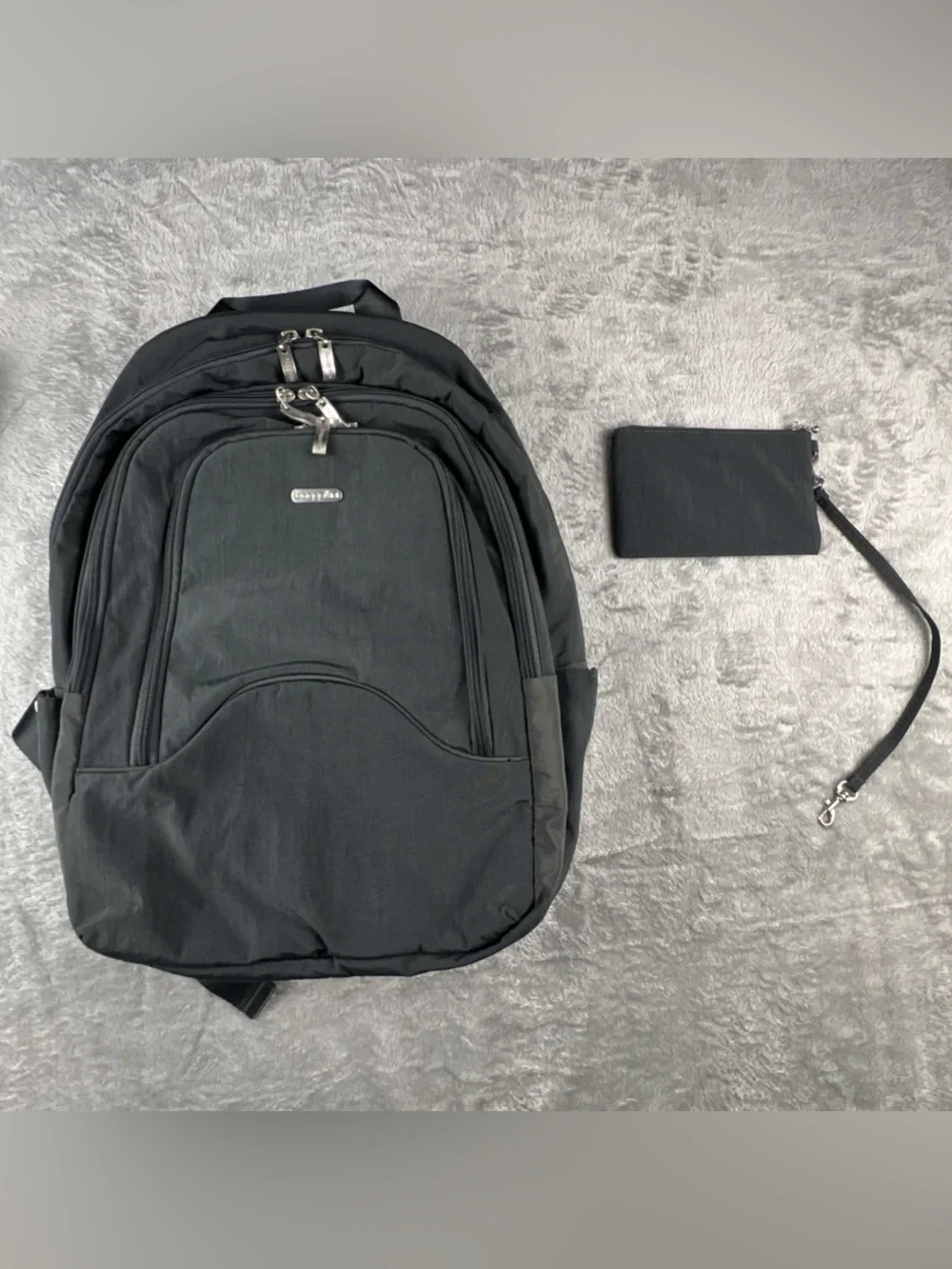Baggallini Travel Backpack Gray Nylon Laptop Carry On Organizer Bag Pink Lining